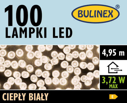 Lampki zew/wew 100 Led 4,95 biały ciepły +3m zasilacz