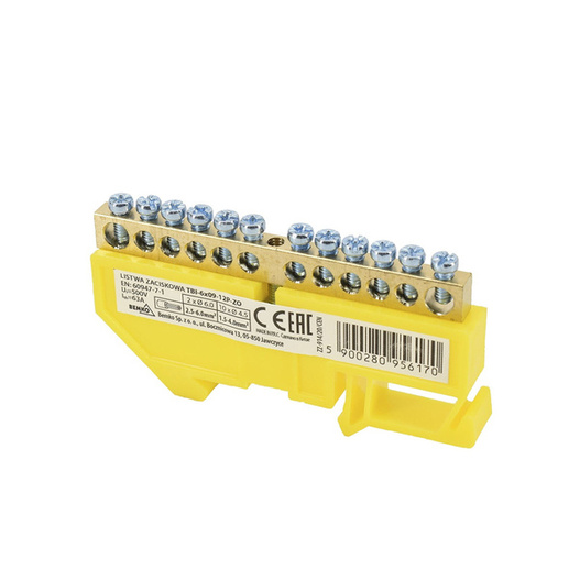 Listwa zaciskowa na szynę 6x90 12-torowa żółta