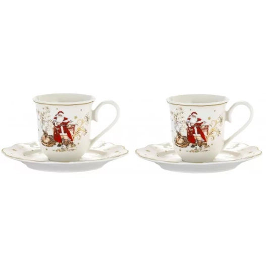 Filiżanki espresso ze spodkiem Mikołaj na saniach 90 ml 2 sztuki