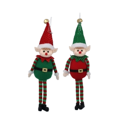 Elf filcowy zielono-czerwony zwisające nogi 28cm