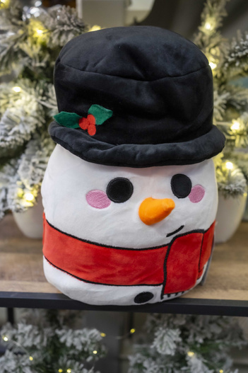 Poduszka Bałwanek pluszowy biały w czarnym kapeluszu 26cm