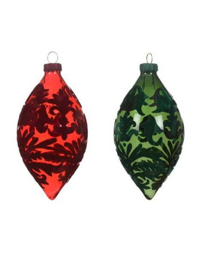 Bombki szklane 3szt 13cm łezka transparentna bordo/zielone 2kolory
