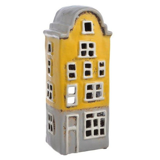 Domek kamienica 3 piętrowa T-light ceramika żółta