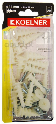 Kołek wkręcany do gipsokartonu z wkrętem 20 sztuk