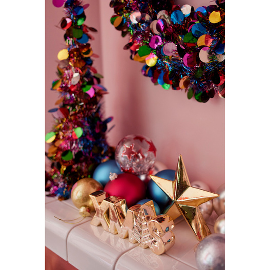 Napis ceramiczny złoty lub srebrny XMAS z choinką 21x9cm