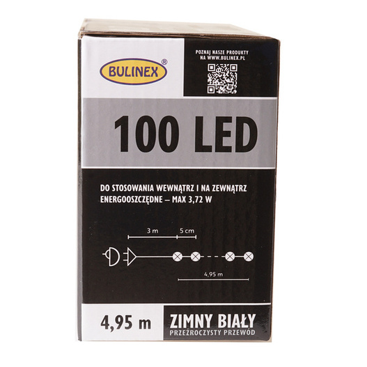 Lampki zew/wew 100 Led 4,95 biały zimny +3m przeźroczysty przewód