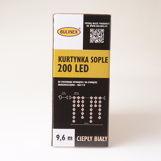 Kurtyna 200LED 9,6m biały ciepły gniazdo zewnątrz