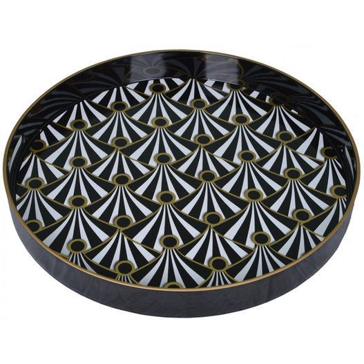 Taca okrągła czarno-biało-złoty wzór 37cm