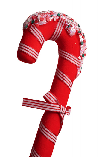 Laska dekoracyjna czerwona ze wstążką na patyku 55 cm