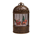 Lampion LED brąz patyna z Mikołajem na saniach 13x23x5cm