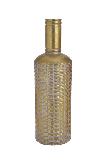 Złoty wazon metalowy z efektem przetarcia i zwężaną szyjką 58 cm