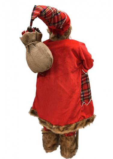 Mikołaj czerwony sztruks z workiem, laską i dzwoneczkiem 90 cm