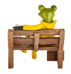 Figurka Żaba na ławce w żółtym płaszczu i kaloszach z kaczką 13cm