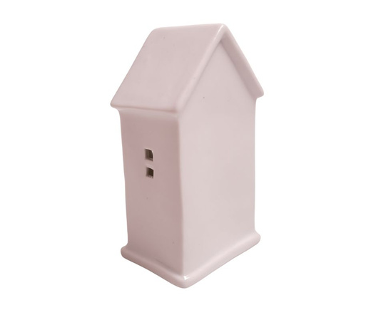 Domek LED biały, złote choinki 17 cm