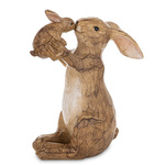 Figurka Królik ONA imitacja drewna brąz całująca dziecko na rękach 27cm