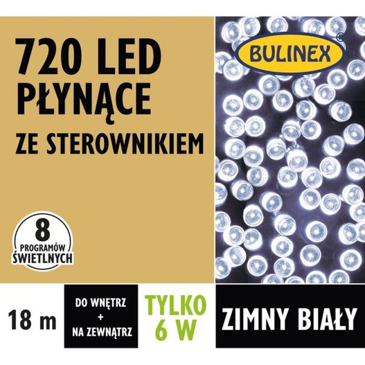 Lampki zew/wew 720 LED 18m białe zimne płynące 8programów