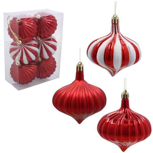 Bombki Bączki czerwone, czerwono-białe 6sztuk 8cm