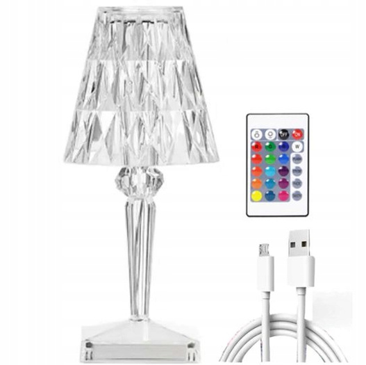 Lampka plastikowa z baterią USB 24cm kryształ