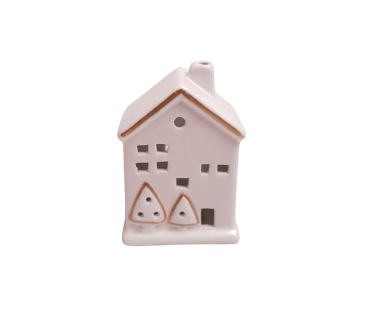 Domek LED biały, złote choinki 8,5 cm