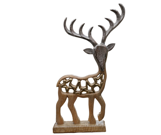 Renifer drewniany z metalową srebrną głową 40cm