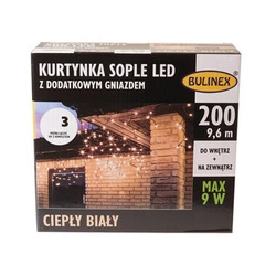 Kurtyna 200LED 9,6m biały ciepły gniazdo zewnątrz