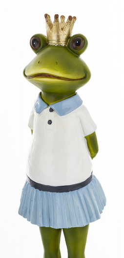 Figurka Żaba ON/ONA zielona biało-niebieski strój 28cm 2wzory 1 sztuka