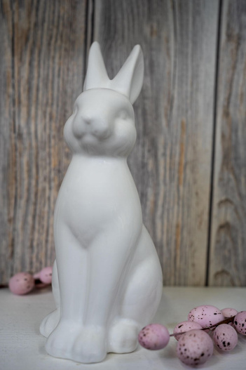 Figurka Królik ceramiczny biały siedzący 23cm