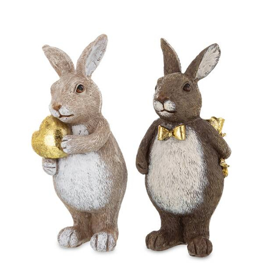 Figurka Królik ON/ONA brąz szczotkowane złote serce/złota kokarda 13cm 2 wzory