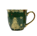 Kubek ceramiczny zielony 560ml złota choinka złote ucho