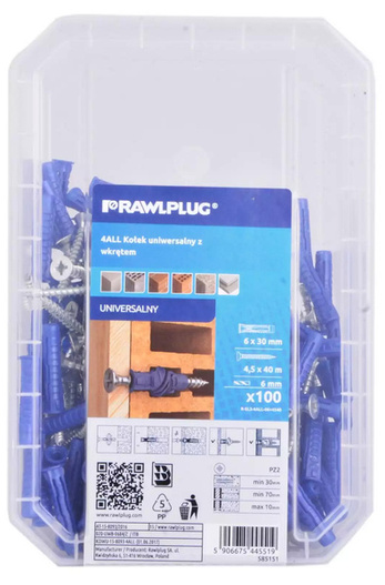 Kołek uniwersalny 4ALL 6x30mm z wkrętem 100szt
