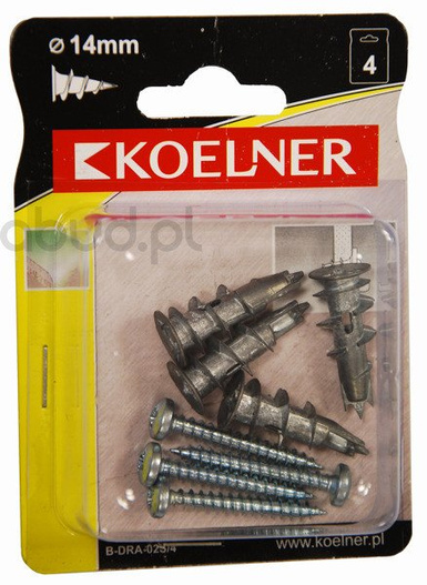 Kołek wkręcany do gipsokartonu 4 sztuki z wkrętem