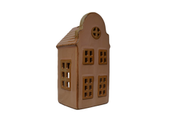 Domek na T-light ceramiczny brązowo-beżowe okna 15,5cm