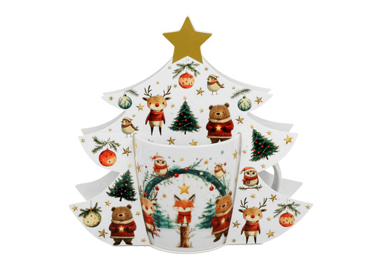 Kubek Zwierzątka w pudełku Choinka 400 ml