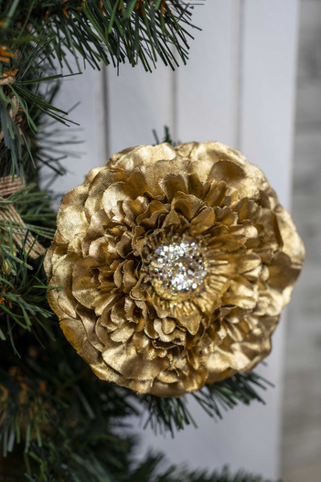 Kwiat na klipsie Cynia złota 10cm