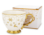 Filiżanka ceramiczna biała 380ml złote renifery, śnieżynki, złote ucho