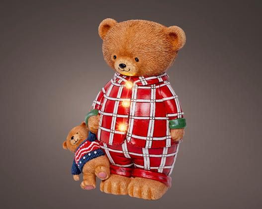 MIŚ Led brąz czerwono-białe ubranie, mały miś w ręku 24 cm