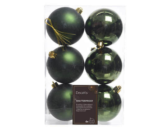 Bombki ciemno zielone w pudełku połysk/matowe 6 sztuk 8cm