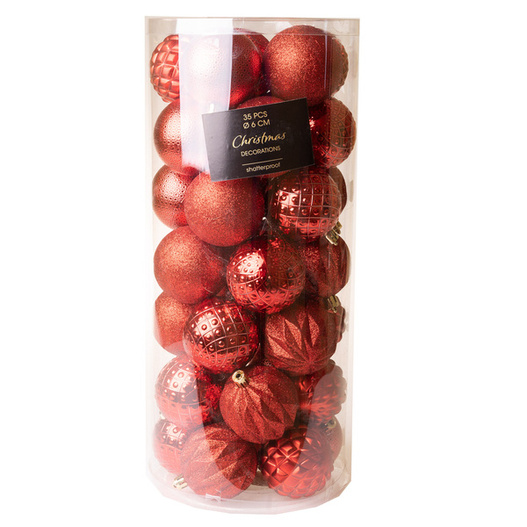 Bombki czerwone 35 sztuk w tubie 6cm