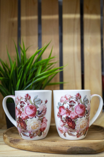 Kubki 2sztuki różowo-białe peonie w pudełku 400ml