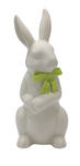 Króliczek ceramiczny biały z limonkową kokardą 20,5 cm