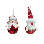 Zawieszka Bałwan/Mikołaj czerwono-białe na janczarze 12cm