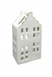 Domek T-light ceramiczny biały lampion świecznik 13,8cm