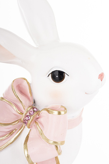 Figurka Królik biały z różową kokardą 26x17cm