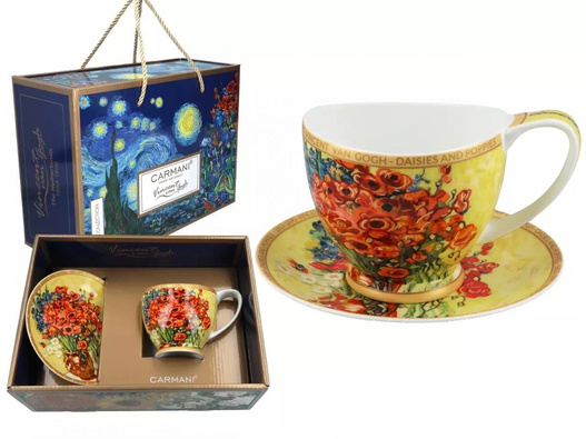 Van Gogh Filiżanka ze spodkiem BIG Czerwone maki i stokrotki 350ml Carmani