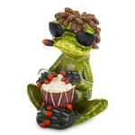 Figurka Żaba siedząca, grająca na bębenku w okularach 9cm
