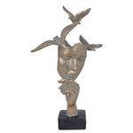 Maska złota z ptakami czarna podstawka 19,5x34 cm