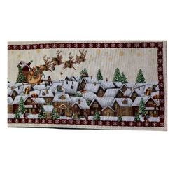 Bieżnik świąteczny 33x183cm Mikołaj w saniach, bordowa obramówka