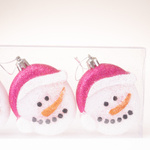 Bombki głowa bałwana różowa czapka 7 cm 3 sztuki