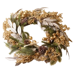 Wianek świąteczny zielony świerk złote liście