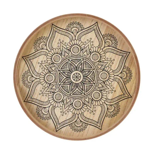 Taca drewniana okrągła wzór MANDALA fi 34,5 cm
